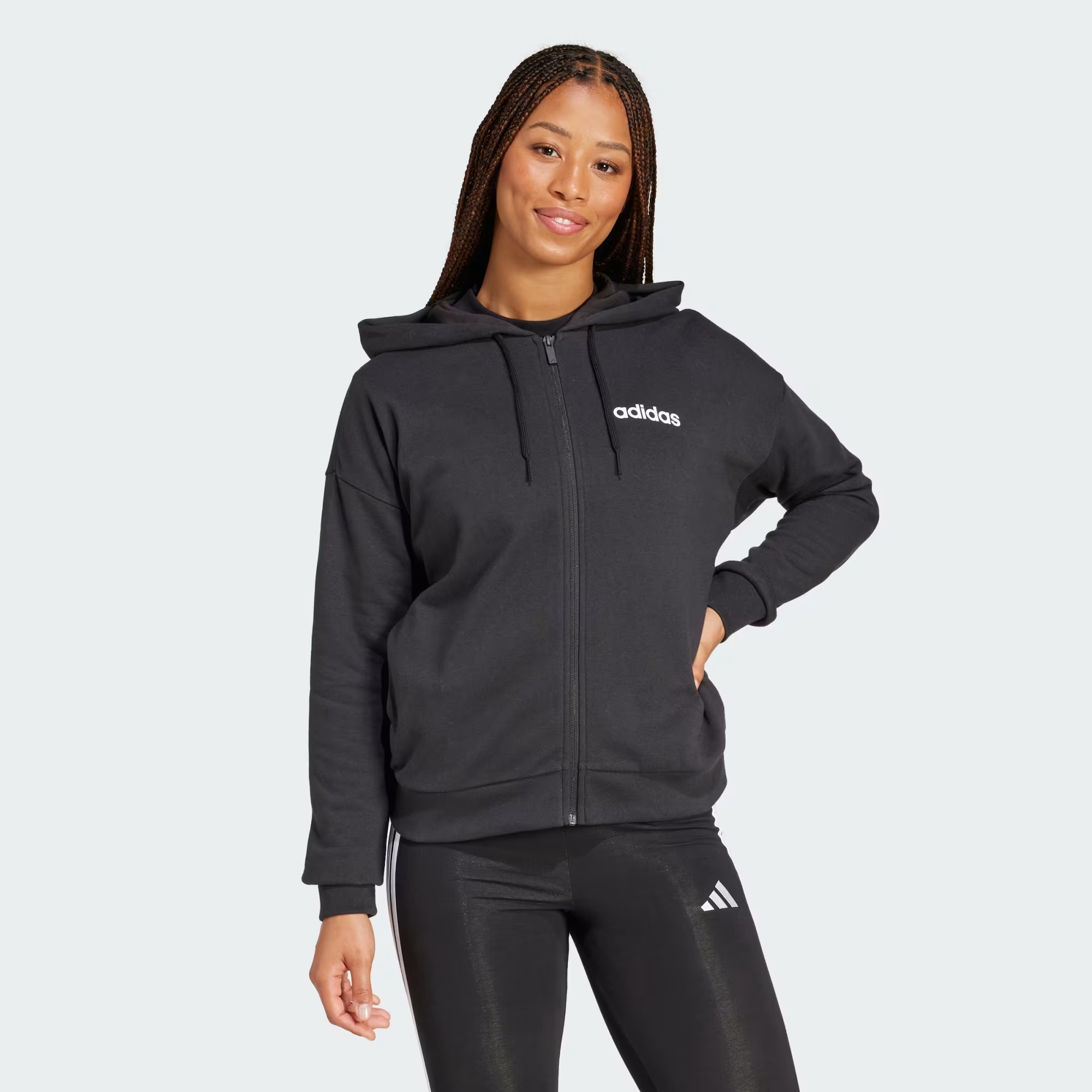Felpa con cappuccio Essentials Linear Full-Zip French Terry Donna Adidas