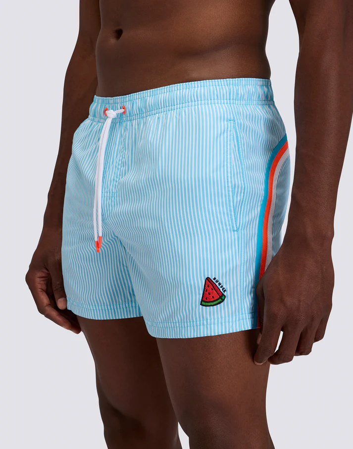 COSTUME DA BAGNO UOMO CORTO VITA ELASTICATA POLIESTERE RICICLATO REPREVE® CON STAMPA A RIGHE JUICY C